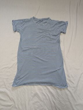 Eddie Bauer Blue White Striped Stretch Jersey Knit Short Sleeve T-shirt Dress L